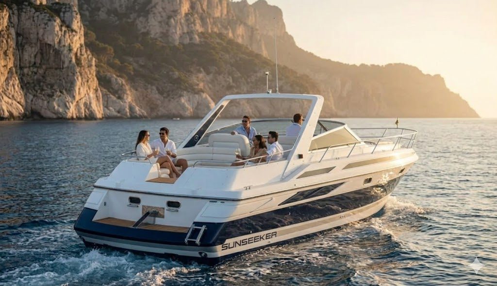 Sunseeker yacht cruising along the Jávea coastline