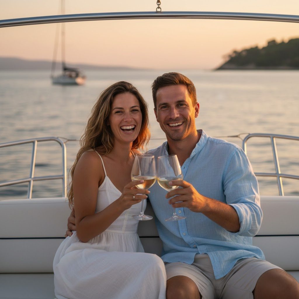 Happy couple on yacht in Jávea