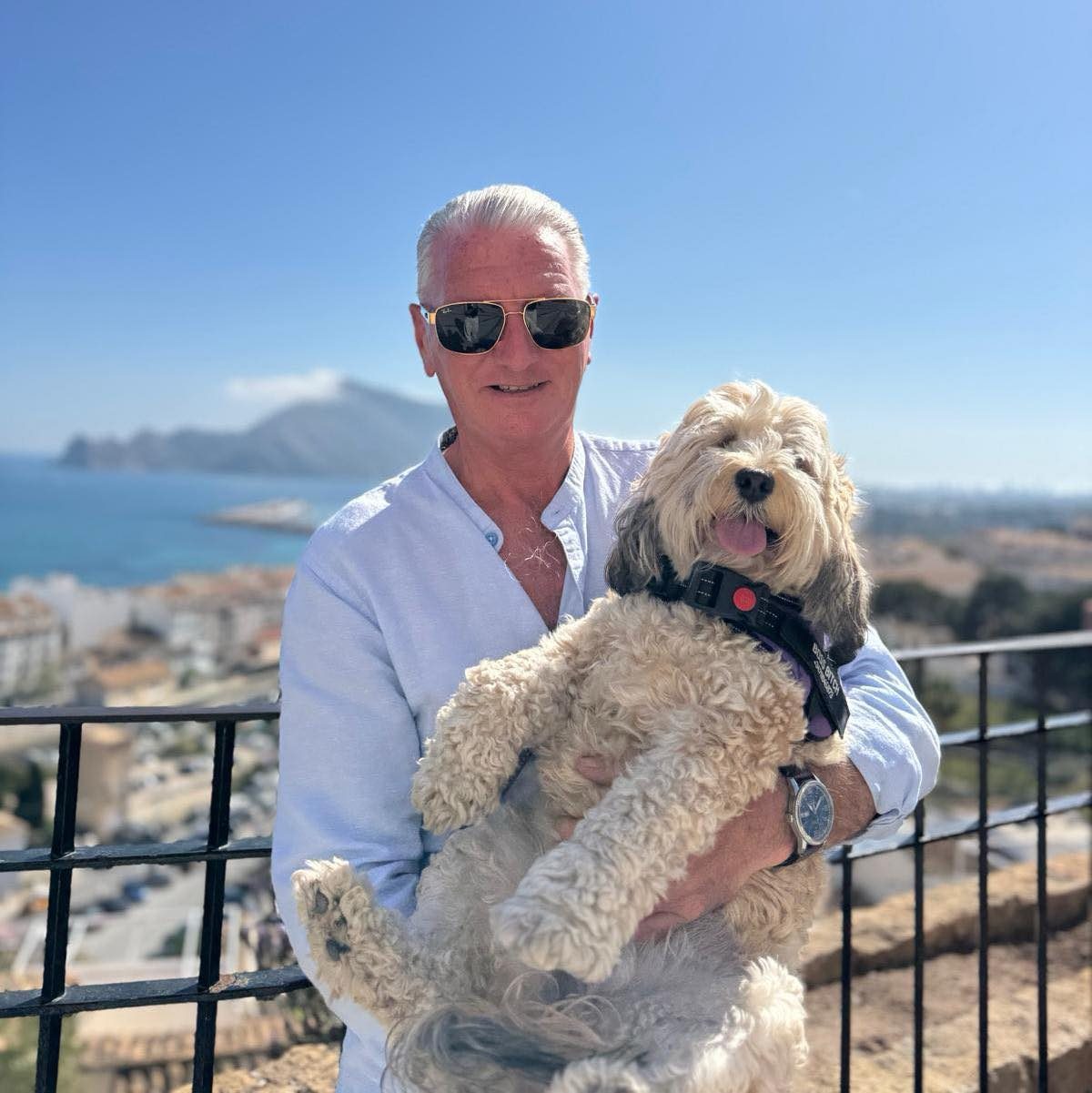 Captain Simon with his dog Daisy, overlooking Jávea bay